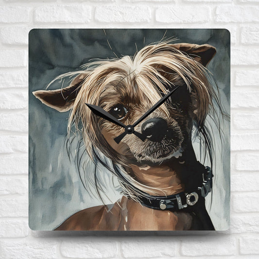 Chinese Crested Wall Clock | Dog Lover Gift | Elegant Acrylic Clock with Chinese Crested Dog Art
