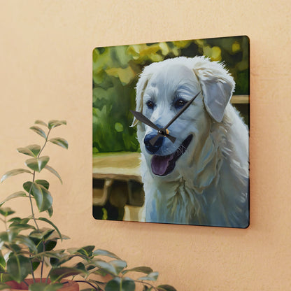 Kuvasz Wall Clock | 10.75” Acrylic Hungarian Guardian Dog Décor