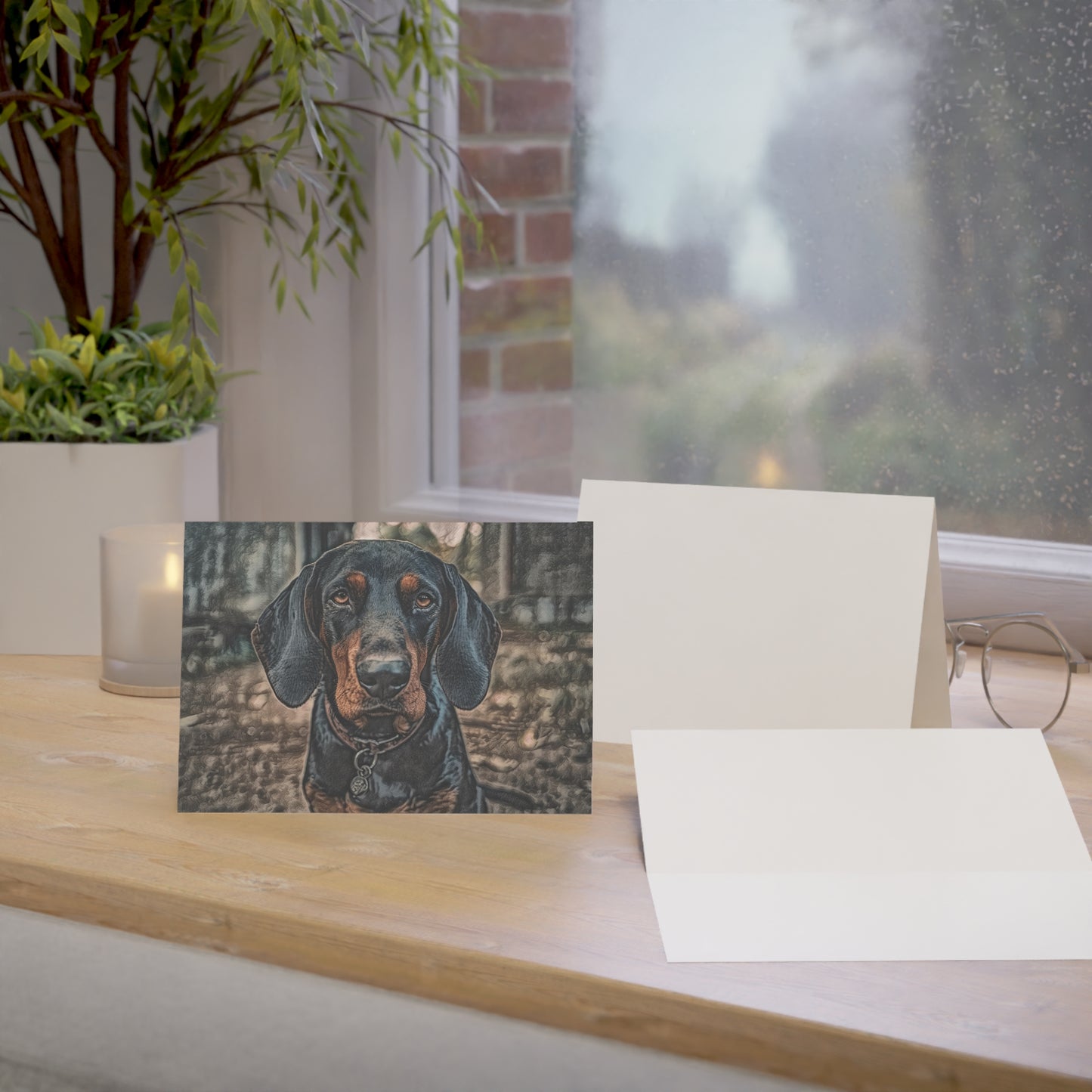 Black and Tan Coonhound Greeting Cards | Dog Lover Stationery Set | Blank Note Cards with Coonhound Art