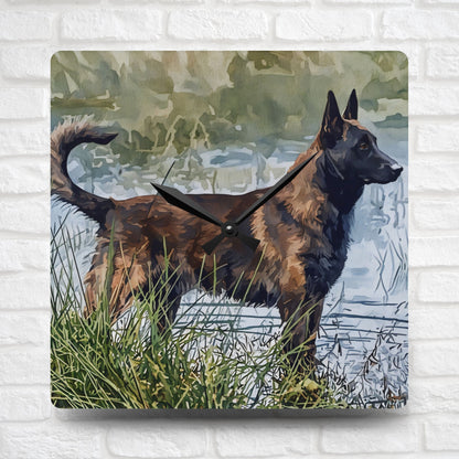 Dutch Shepherd Wall Clock – Minimalist Acrylic Clock with Watercolor Dutch Shepherd Art
