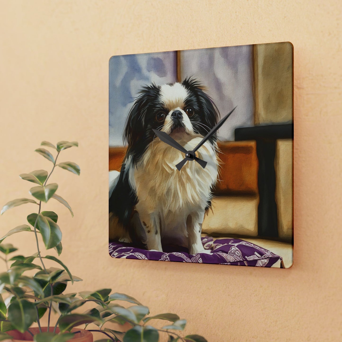 Japanese Chin Acrylic Wall Clock – Regal & Affectionate Dog Lover Home Décor