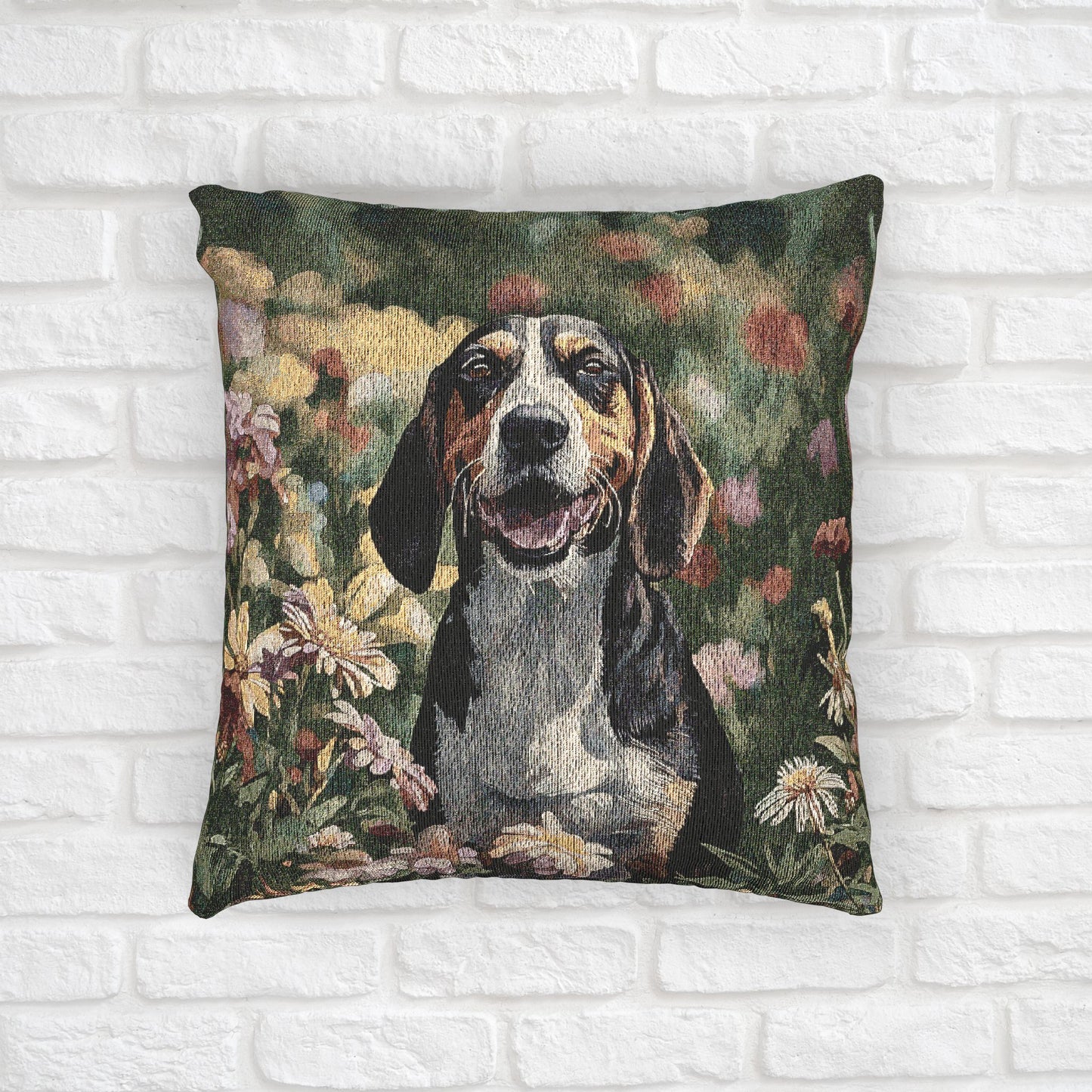 Treeing Walker Coonhound Woven Pillow – Decorative Dog Lover Home Décor – Classic Hound Design