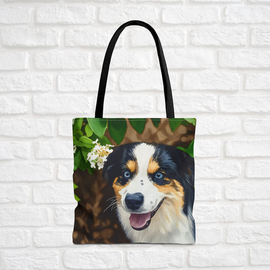 Miniature American Shepherd Tote Bag – Energetic Dog Lover Gift – Watercolor Mini American Shepherd Art