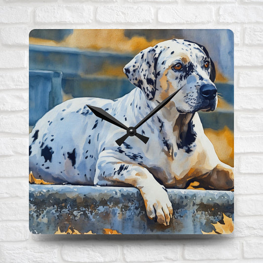 American Leopard Hound Wall Clock | Unique Dog Lover Gift | Watercolor Hound Art on Acrylic Clock