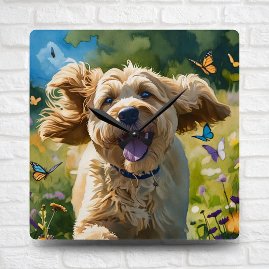 Whoodle Wall Clock | Stylish Acrylic Dog Lover Gift | Watercolor Whoodle Art for Any Room