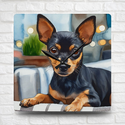 Miniature Pinscher Wall Clock – Confident Dog Lover Gift – Watercolor Miniature Pinscher Art
