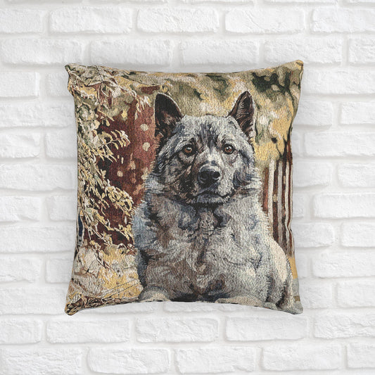 Norwegian Elkhound Decorative Pillow – Loyal Nordic Dog Lover Home Décor – Woven 17” x 18” Watercolor Norwegian Elkhound Art