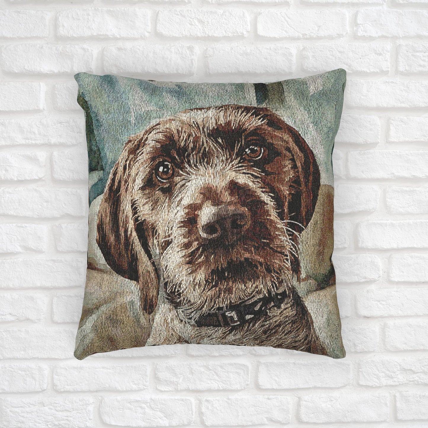 Wirehaired Pointing Griffon Woven Pillow – Rugged Dog Lover Décor – Sporting Breed Design