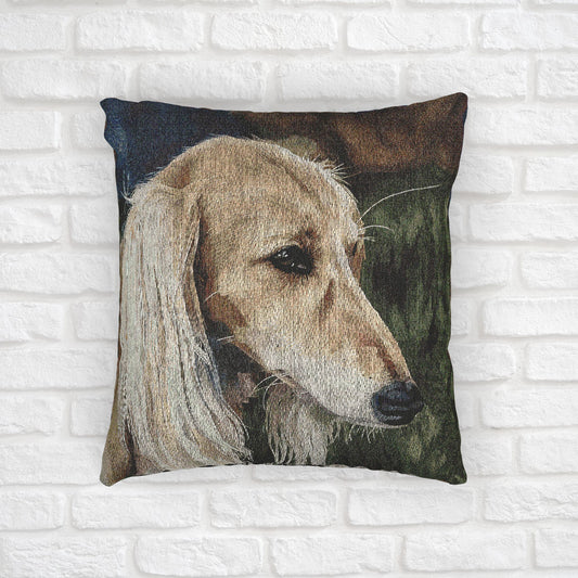 Saluki Decorative Pillow – Elegant Dog Lover Home Décor – Woven 17”x18” Pillow