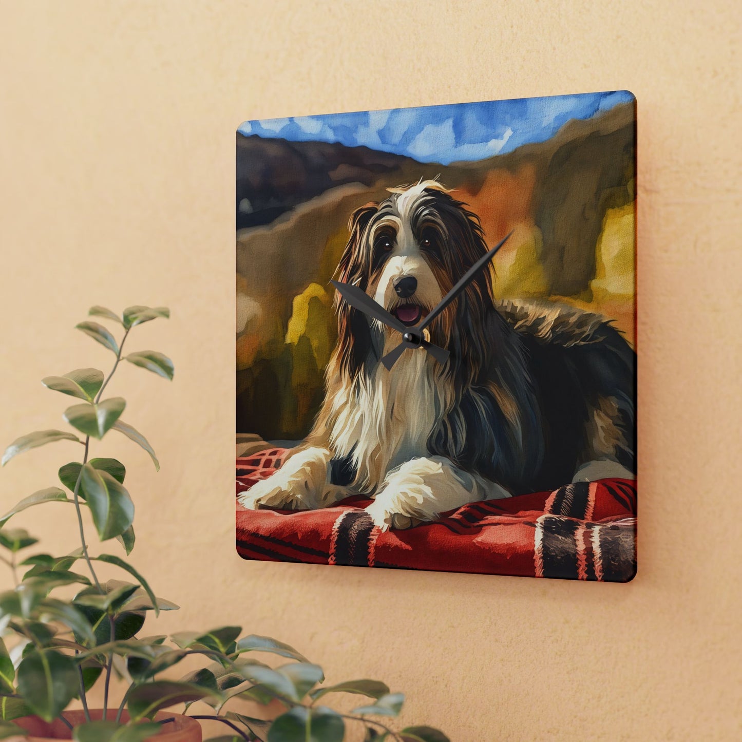 Bearded Collie Wall Clock | Dog Lover Gift | Watercolor Bearded Collie Art | Decorative Acrylic Clock