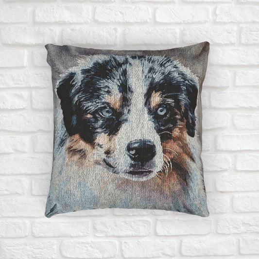 Miniature American Shepherd Decorative Pillow – Energetic Dog Lover Accent – Woven 17"x18" Pillow