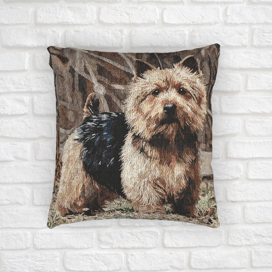 Norwich Terrier Decorative Pillow – Playful Dog Lover Home Décor – Woven 17” x 18” Watercolor Norwich Terrier Art