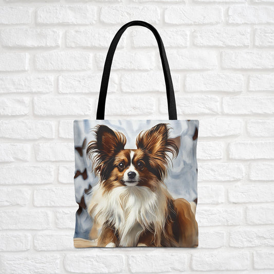 Papillon Tote Bag – Elegant Butterfly Dog Lover Gift – Watercolor Papillon Art