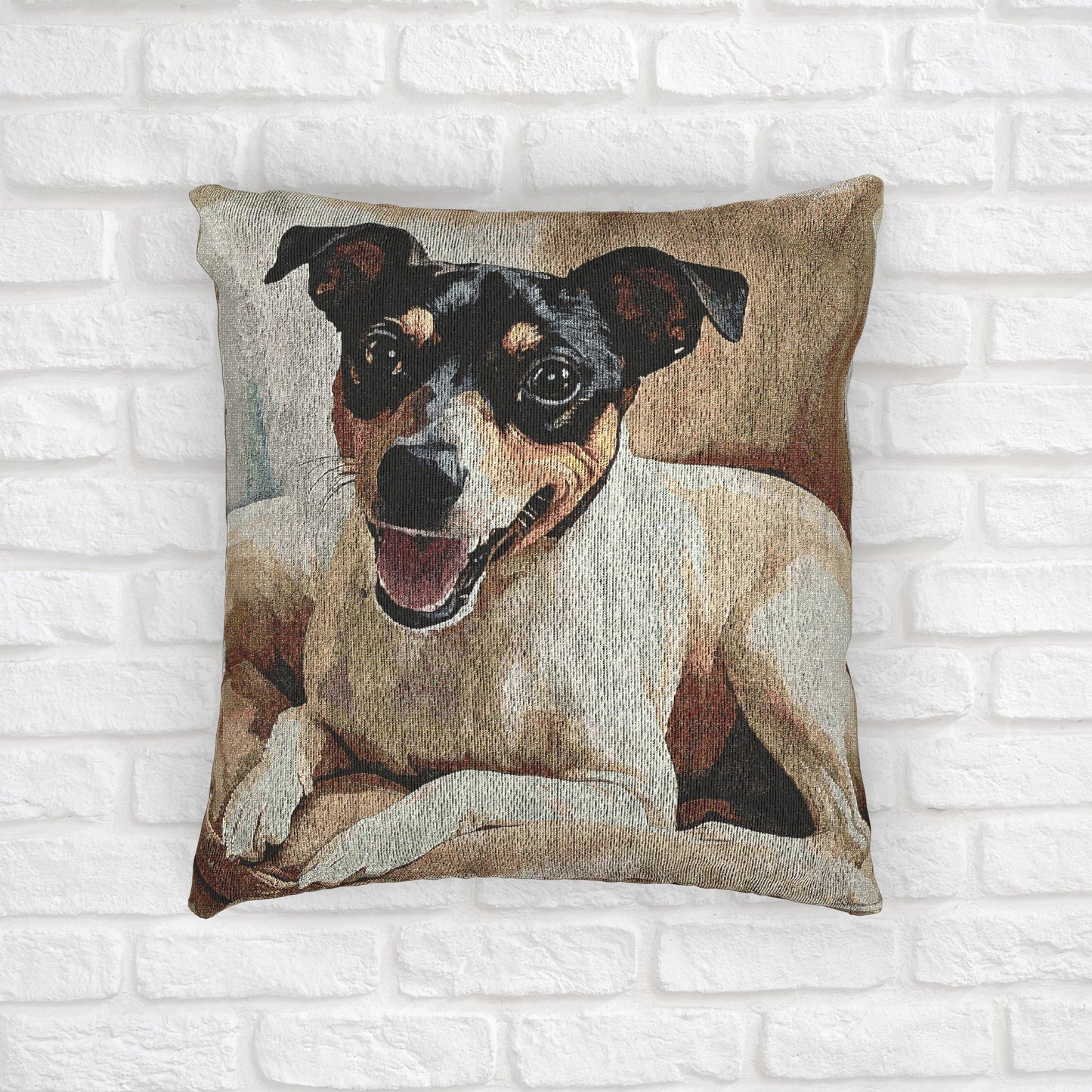 Japanese Terrier Decorative Woven Pillow – 17" x 18" Dog Lover Home Décor