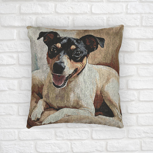 Japanese Terrier Decorative Woven Pillow – 17" x 18" Dog Lover Home Décor