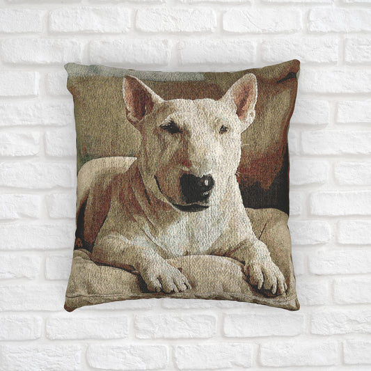 Bull Terrier Woven Decorative Pillow – Dog Lover Home Décor Gift
