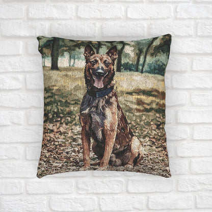 Belgian Malinois Pillow | Dog Lover Home Décor | Decorative Woven Pillow with Belgian Malinois Art