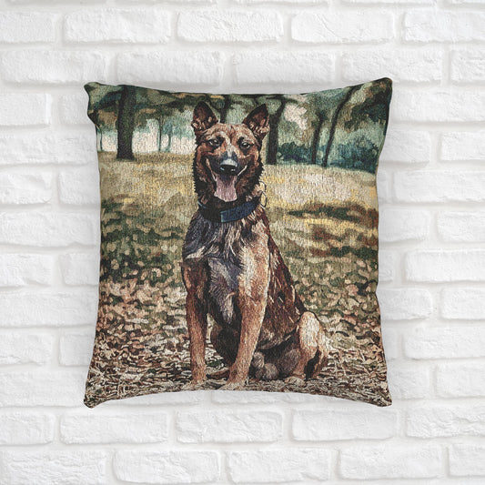 Belgian Malinois Pillow | Dog Lover Home Décor | Decorative Woven Pillow with Belgian Malinois Art