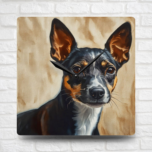 Rat Terrier Wall Clock – Energetic Dog Lover Gift – Watercolor Rat Terrier Art