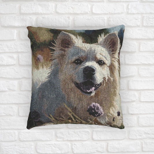 Japanese Spitz Decorative Woven Pillow – 17" x 18" Dog Lover Home Décor