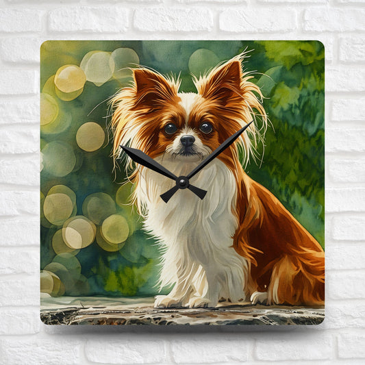 Papillon Wall Clock – Elegant Butterfly Dog Lover Gift – Watercolor Papillon Art