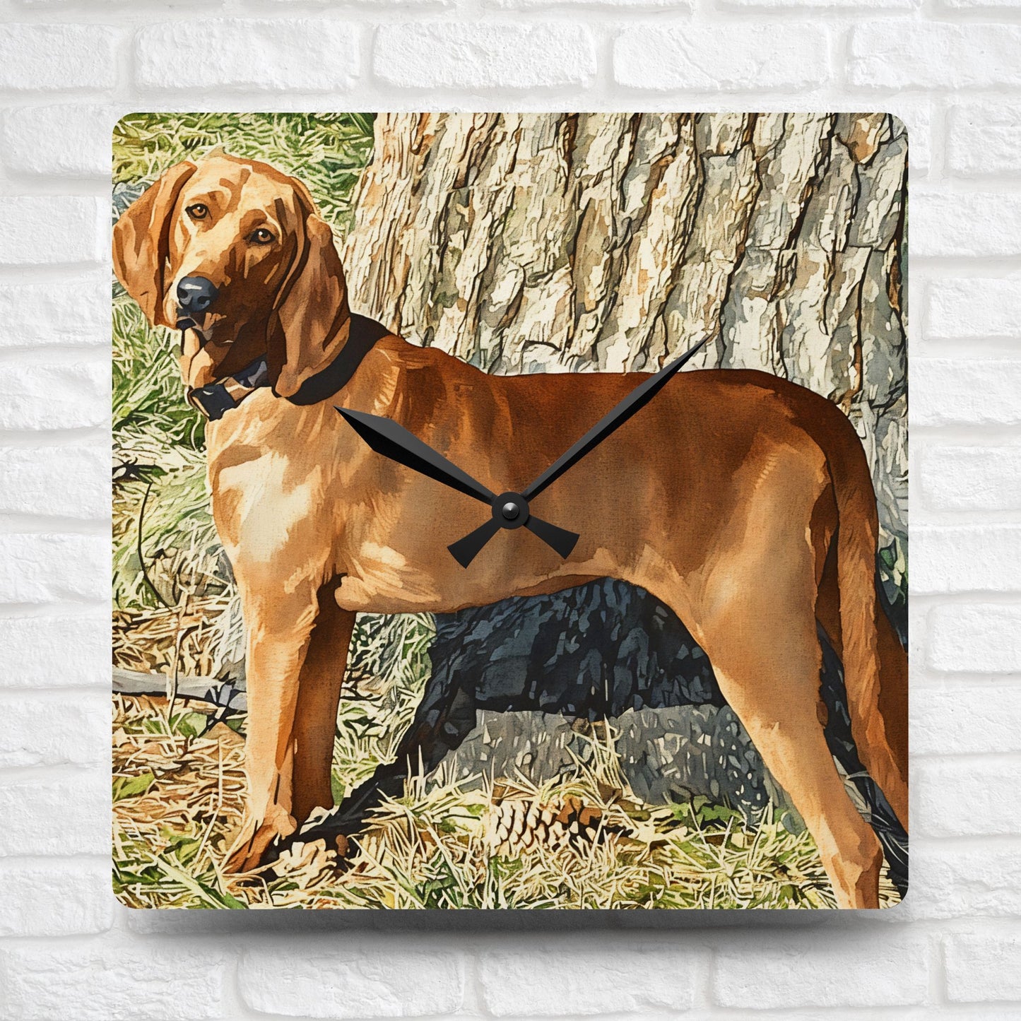 Redbone Coonhound Wall Clock – Loyal Dog Lover Home Décor – Watercolor Redbone Coonhound Art