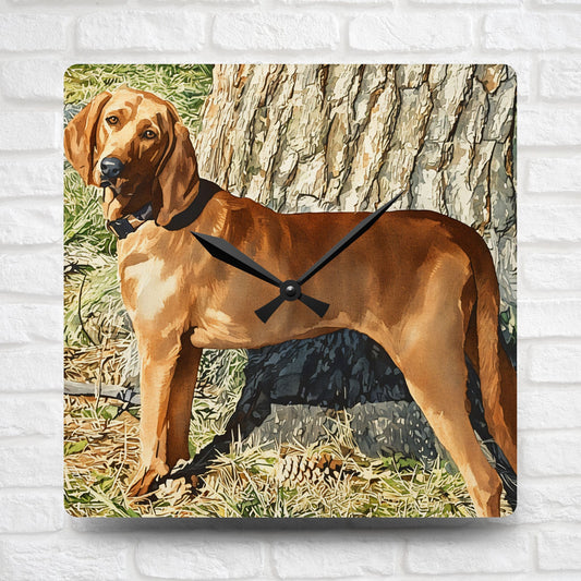 Redbone Coonhound Wall Clock – Loyal Dog Lover Home Décor – Watercolor Redbone Coonhound Art