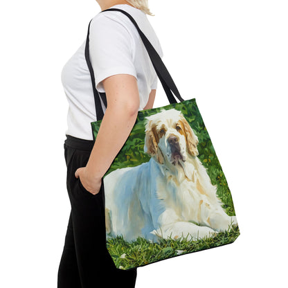 Clumber Spaniel Tote Bag – 100% Polyester Reusable Bag with Watercolor Dog Art