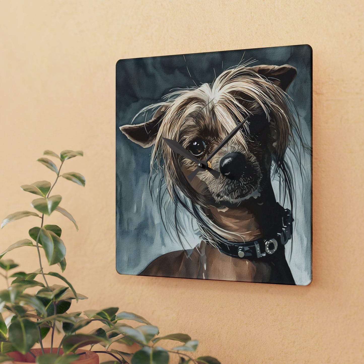 Chinese Crested Wall Clock | Dog Lover Gift | Elegant Acrylic Clock with Chinese Crested Dog Art