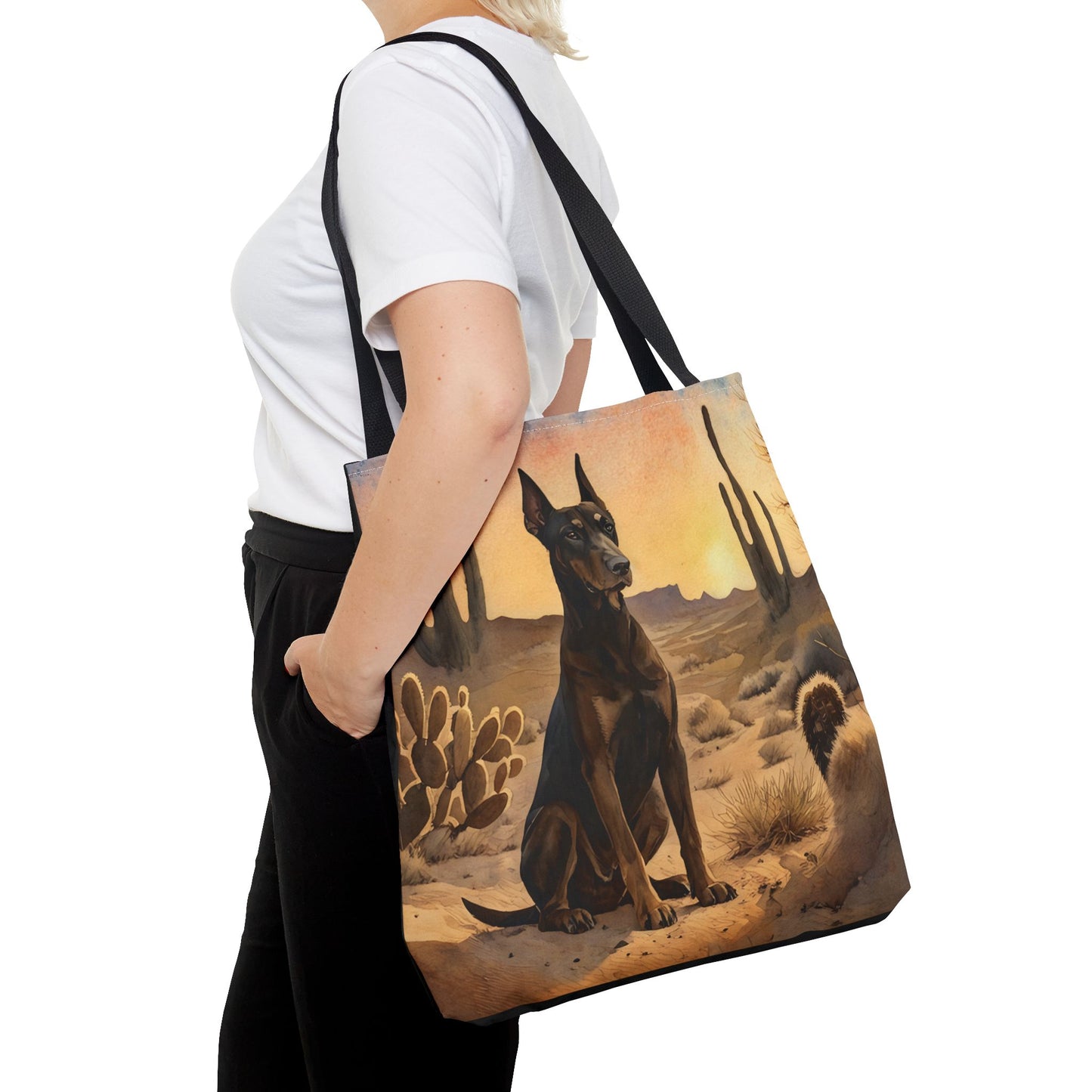 Doberman Pinscher Tote Bag | Desert Sunset Dog Art | Large Watercolor Shoulder Bag for Doberman Lovers