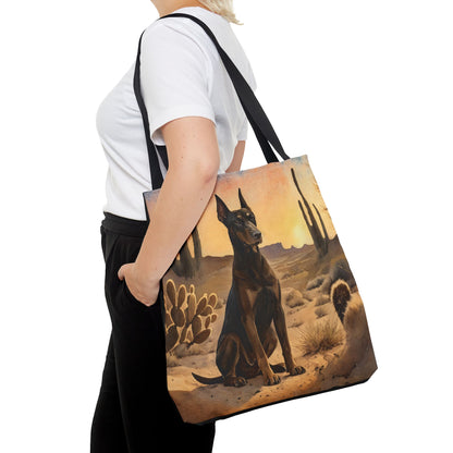 Doberman Pinscher Tote Bag | Desert Sunset Dog Art | Large Watercolor Shoulder Bag for Doberman Lovers