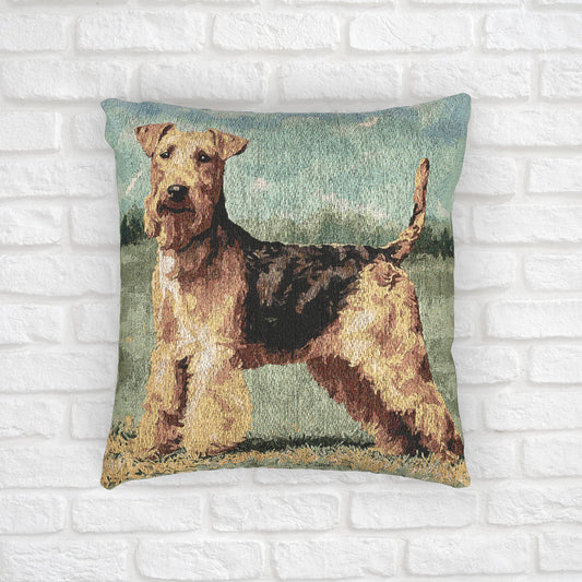 Welsh Terrier Woven Pillow – Bold Dog Lover Home Décor – Artistic Terrier Portrait