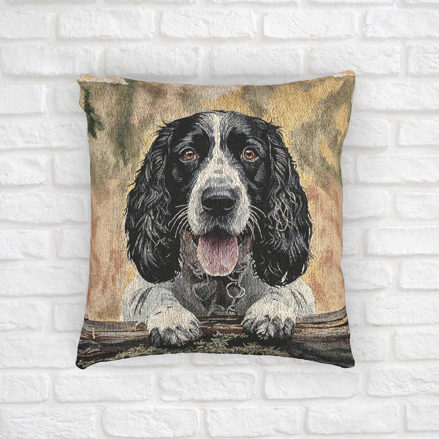 English Springer Spaniel Woven Pillow | Elegant Dog Lover Home Décor | Heirloom-Quality Tapestry Cushion