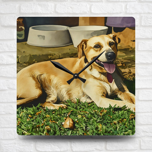 Labrador Retriever Wall Clock – Watercolor Dog Art | 10.75” Square Acrylic Wall Clock