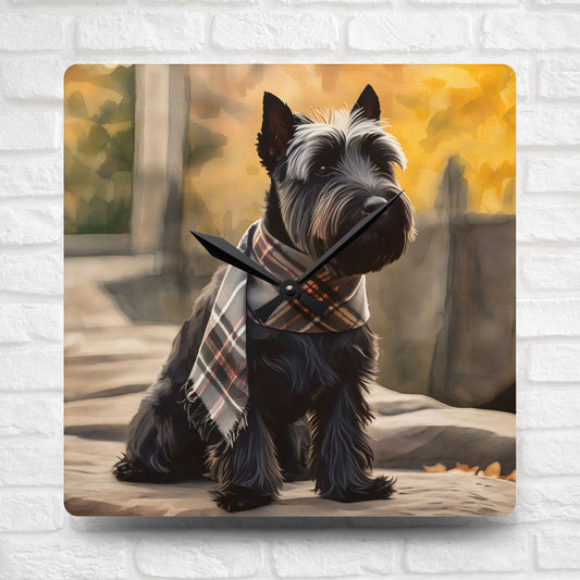 Scottish Terrier Wall Clock – Classic Dog Lover Gift – Watercolor Scottie Art