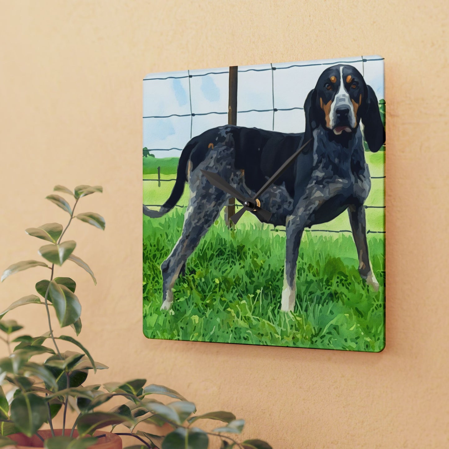 Bluetick Coonhound Wall Clock | Dog Lover Gift | Stylish Acrylic Clock with Bluetick Art