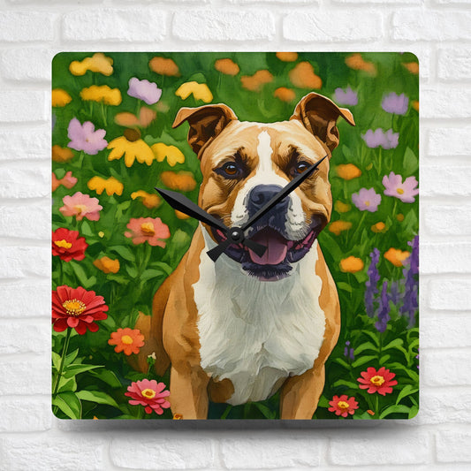 American Staffordshire Terrier Wall Clock | AmStaff Dog Lover Gift | Watercolor Dog Art on Acrylic Clock