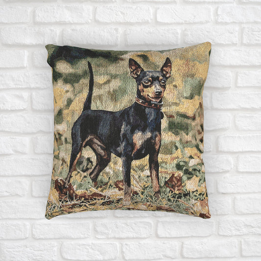 Miniature Pinscher Decorative Pillow – Confident Dog Lover Home Décor – Woven 17"x18" Accent Pillow