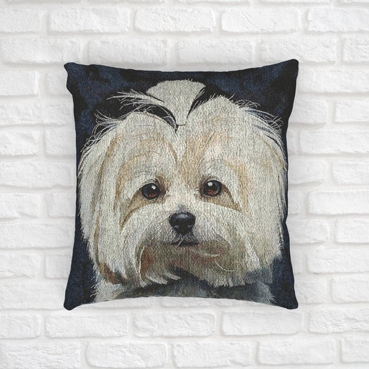 Maltese Decorative Pillow – Elegant Dog Lover Home Décor – Woven 17"x18" Accent Pillow