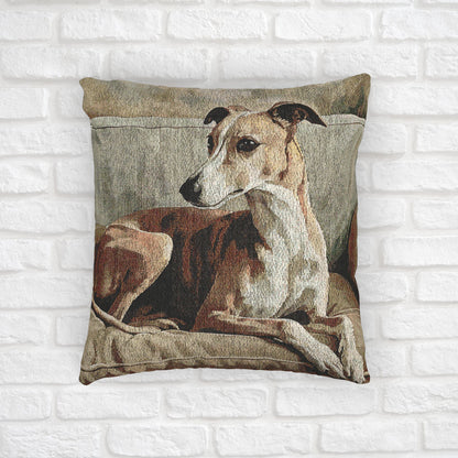 Whippet Woven Pillow – Elegant Dog Lover Décor – Artistic Breed Portrait
