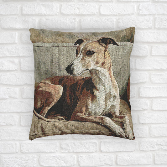 Whippet Woven Pillow – Elegant Dog Lover Décor – Artistic Breed Portrait
