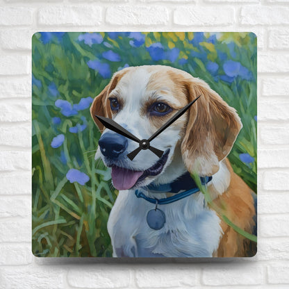 Beagle Wall Clock – Watercolor Dog Art for Home or Office | 10.75” Square Acrylic Clock