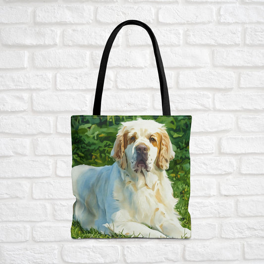 Clumber Spaniel Tote Bag – 100% Polyester Reusable Bag with Watercolor Dog Art