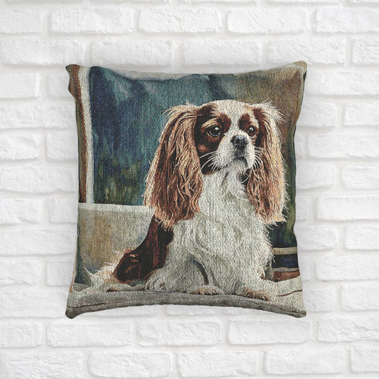 King Charles Spaniel Woven Pillow | 17x18 Dog Lover Decorative Cushion
