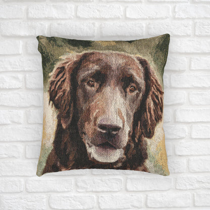 Flat-Coated Retriever Woven Pillow – Watercolor Dog Lover Décor