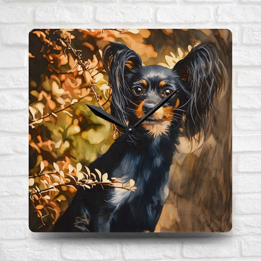Russian Toy Wall Clock – Elegant Small Dog Lover Gift – Watercolor Russian Toy Art