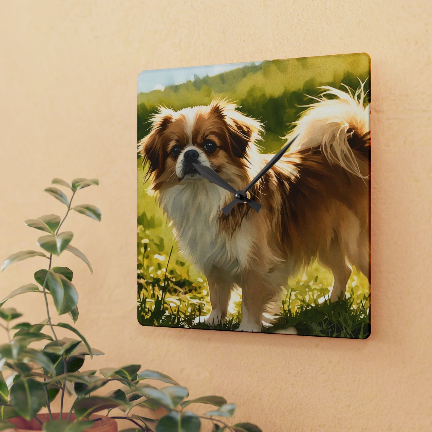 Tibetan Spaniel Wall Clock – Watercolor Dog Lover Gift