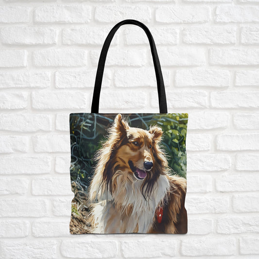 Collie Tote Bag – Durable 100% Polyester Bag with Watercolor Dog Art