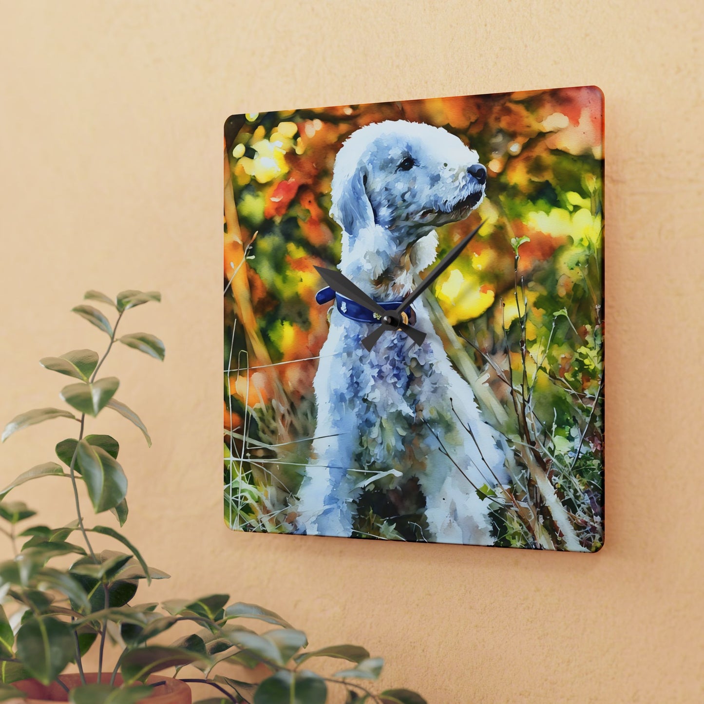 Bedlington Terrier Wall Clock | Dog Lover Gift | Watercolor Bedlington Terrier Art | Decorative Acrylic Clock