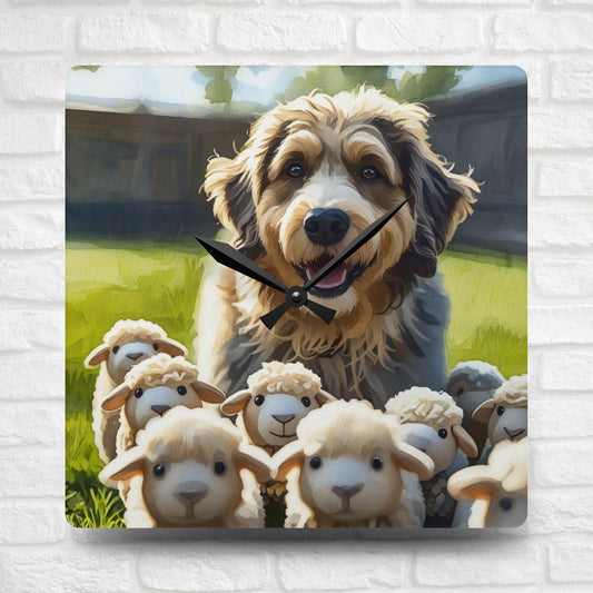 Aussiedoodle Wall Clock | Stylish Acrylic Dog Lover Gift | Watercolor Aussiedoodle Art for Home or Office